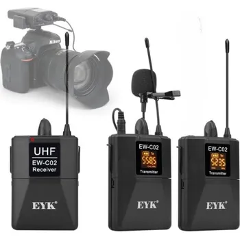 Mikrofon EYK Mobilní Bezdrátový Klopový Duální Mikrofon UHF 60m Přijímač + Transmitter