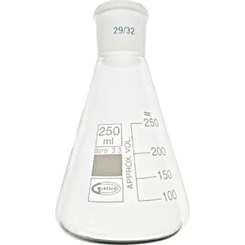 Baňka Erlenmeyerova se zábrusem | GLASSCO (Objem (ml): 25, Zábrus NZ: 14/23, Průměr (mm): 42, Výška (mm): 70, Balení (ks): 1)