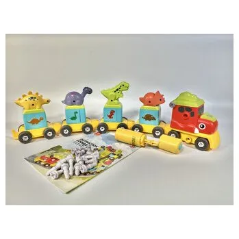 Stavebnice Geomag MALÝ KUTIL 2 v 1 Vláček s dinosaury a robot, šroubovací stavebnice 154 dílů