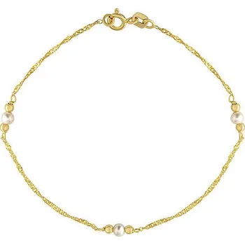 Náramek Zlatý náramek Singapur ze žlutého zlata se zlatými korálky a přírodní perlou - 1,2 mm varianta 19 cm FNN1142BGY-19 cm