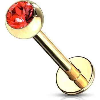 Piercing Šperky4U Pozlacený piercing do brady - labreta, červený zirkon - LB1033-R