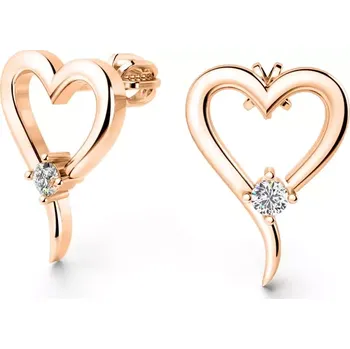 Náušnice Dámské náušnice růžové zlato 585/1000 přírodní diamant 0.054 ct G/SI srdíčka s brilianty 140003-CV-DIA