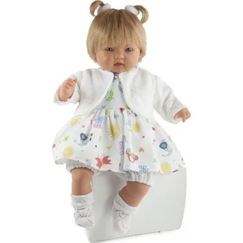 Panenka TYBER Paula blondýna v bílém plačící panenka s dudlíkem, vel. 45 cm