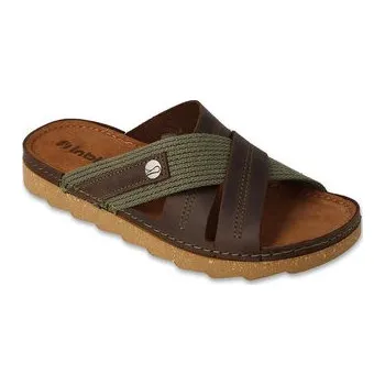 Pánské pantofle 158M023 40 - INBLU pánské kožené pantofle hnědé 158M023_42