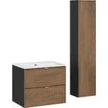 Koupelnová sestava s deskou, skříňkami a zápustným umyvadlem Talia Casella 60 cm černý mat/dub casella