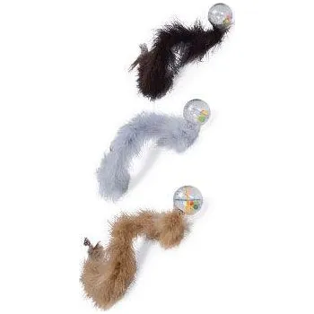 Hračka pro kočku Hračka kočka Míč chrastící s péřovým ocasem 45cm KAR