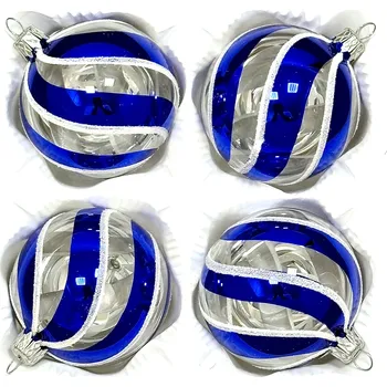 Vánoční ozdoba Irisa Skleněná vánoční koule Ø 7 cm – Cobalt spirála & mrazivý lem (sada 4 ks) Velikost: 7 cm, Balení: 4ks, Barva: modrá