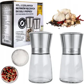 Kuchyňský mlýnek RUČNÍ MLÝNEK NA SŮL a PEPŘ SADA 2 ks SKLENĚNÉ MLÝNKY KARL HAUSMANN