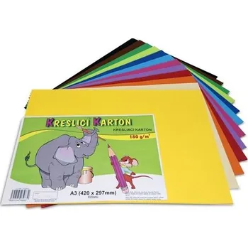 Výtvarný papír Kreslicí karton A3 - barevný, 180g/m2, 60 listů, 12 barev