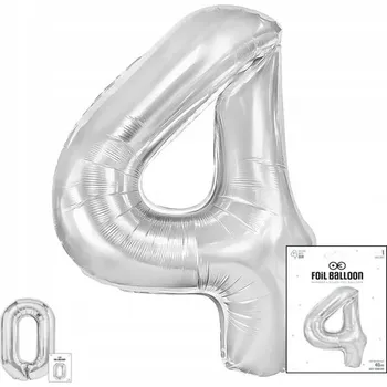 Balónek FÓLIOVÝ BALÓN ČÍSLO 4 STŘÍBRNÝ NA OSLAVU NAROZENIN 40 cm