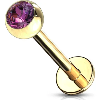 Piercing Šperky4U Pozlacený piercing do brady - labreta, tmavě fialový zirkon - LB1033-A