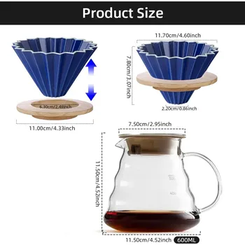 Kávovar Keramický ruční překapávač kávy s držákem | kávový filtr, ruční překapávač - SET Royal Blue