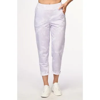 Dámské kalhoty Volnější šedobílé květované dámské kalhoty s hlubším sedem a kapsami 316 délka normální velikost M