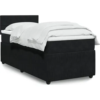 Postel vidaXL Box spring postel s matrací 100x200 cm samet [3289963] Barva: Černá