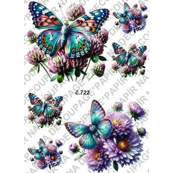 Umělecký papír Rýžový a soft papír na decoupage - Motýli - KB0722 Materiál: Soft, Rozměr: A4