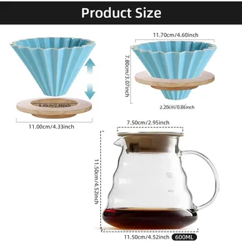 Filtr do kávovaru Keramický ruční překapávač kávy s držákem | kávový filtr, ruční překapávač - Světle modrá SET