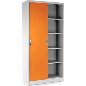 Zahradní skříň Univerzální kovová skříň s posuvnými dveřmi 90 x 40 x 185 cm, cylindrický zámek, oranžová - ral 2004