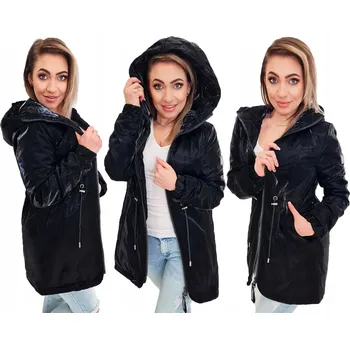 Dámská parka LESKLÁ DÁMSKÁ BUNDA PARKA S PÁSKEM V PASE S KAPUCÍ S