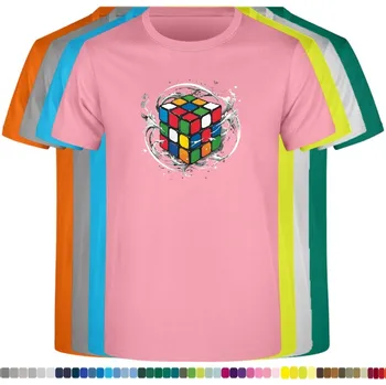 Pánská móda panske-levne-bavlnene-tricko-digi-potisk-skladani-rubik-kostka Barva: Pink neo - pastelově růžová, velikost: L