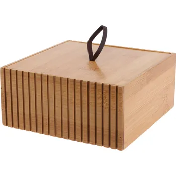 Úložný box H&L Úložná krabička BambooBox 15×15×7 cm – bambus, s víkem a poutkem
