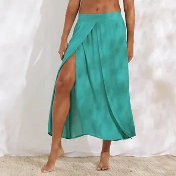 Dámská sukně Dlouhá kreponová sukně s rozparky zelená 52