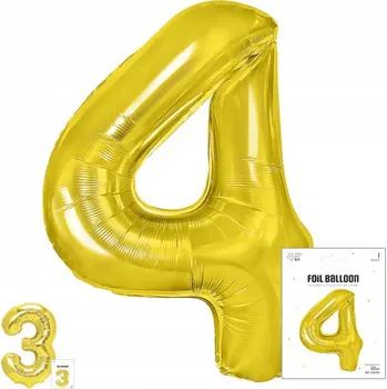Balónek FÓLIOVÝ BALÓNEK ČÍSLO 4 ZLATÝ NA OSLAVU NAROZENIN, PÁRTY 40 cm