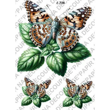 Umělecký papír Rýžový a soft papír na decoupage - Motýli - KB0736 Materiál: Soft, Rozměr: A4