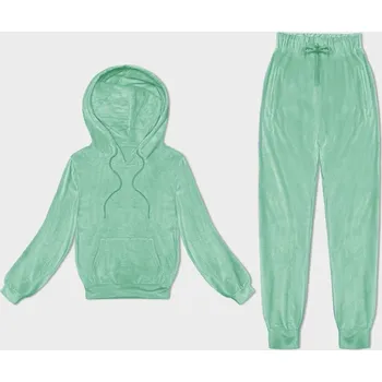 Dámská velurová souprava v mátové barvě s kapucí (8C1175-139) odstíny zelené L (40)