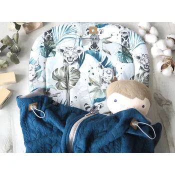 SET Podložka prodloužená (Safari, šedý fleece) + copánková deka (petrol, šedý fleece)