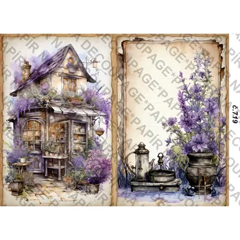 Umělecký papír Rýžový a soft papír na decoupage - Levandule vintage - KB0719 Materiál: Soft, Rozměr: A4