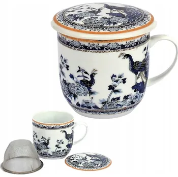 Hrnek Remis páví s porcelánovým sítkem a víčkem na louhování čaje a kávy, 300 ml