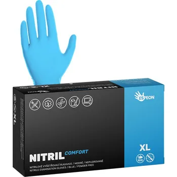 Pracovní rukavice ESPEON Nitrilové rukavice NITRIL COMFORT 100 ks, nepudrované, modré, 3.8 g Velikost: XL