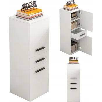 Knihovna Regál Rebiko REGAŁ BIUROWY Z SZUFLADĄ 2 PÓŁKI 30 cm x 85 cm x 30 cm bílý