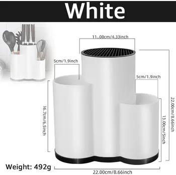 Držák nožů a příborů do kuchyně | kuchyňský stojan, kuchyňský organizér - 3 dírky Bílá