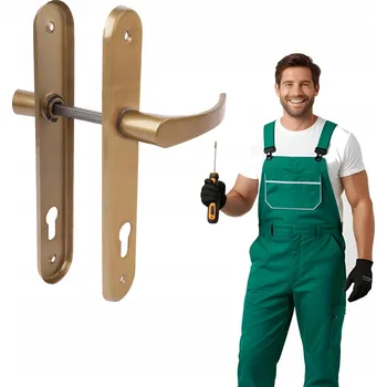 Dveřní kování Dveřní klika se štítem, dlouhá, seger, 60 mm, vložka FAB, zlatá