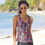 Plavkový zmenšující tankiny top s potiskem Kalibo, s kosticemi černá/růžová 85C