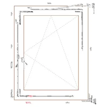 Příslušenství k oknu MACO celoobvodové kování pro jedno-křídlo PVC Velikost | Rozsah použití [mm]: Šířka: 450-750mm Výška: 1200-1850mm Dorn: 15 mm, Směr otevírání okna: vlevo