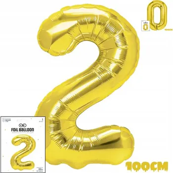 Balónek FÓLIOVÝ BALÓN ČÍSLO 2 ZLATÝ NA OSLAVU NAROZENIN PÁRTY 100cm