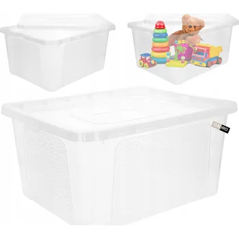 Úložný box Plastová nádoba s víkem, velký box na hračky, průhledný, 20 l