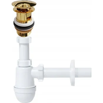 Sifon Umyvadlová výpusť klik klak se zlatým povrchem a přepadem + bílý lahvový sifon