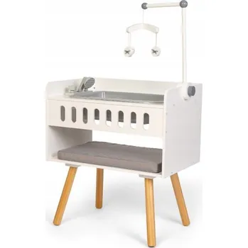 Doplněk pro panenku Dřevěný přebalovací pult pro panenky s vaničkou a poličkou na doplňky Astrup