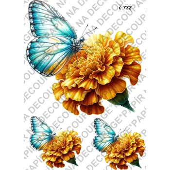 Umělecký papír Rýžový a soft papír na decoupage - Motýli - KB0732 Materiál: Soft, Rozměr: A4