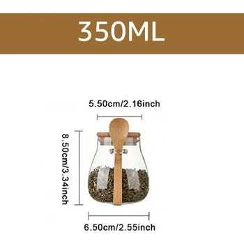 Dóza na potraviny Skleněná dóza na potraviny s víkem bambus | dóza, nádoba - 350 ml