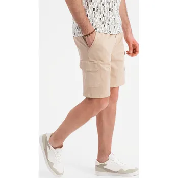 Pánské bavlněné cargo šortky s elastickým pasem - béžové V3 OM-SRCG-0190 - L