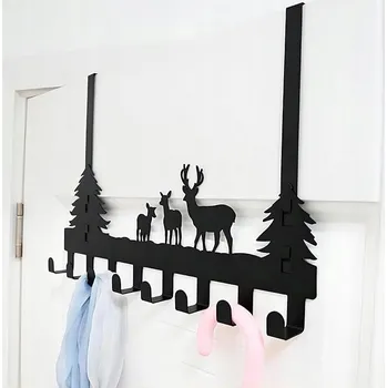 Věšák Věšák s háčky 8ks na dveře do předsíně Kovový Černý Jelení