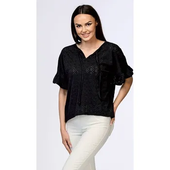 Dámská halenka Kimonová černá dámská halenka s volány 7860 velikost S