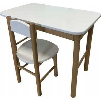 Jídelní židlička SADA STOLEK + ŽIDLIČKA BÍLÁ DŘEVĚNÁ PRO DĚTI STŮL ŽIDLE DĚTSKÁ