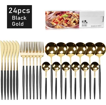 Příbor 24dílná jídelní sada z nerezové oceli pro 6 osob | jídelní sada, sada příborů - Černé zlato