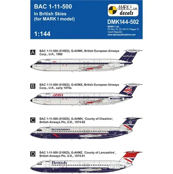 Plastikový model 1/144 Decals BAC 1-11-500 'In British Skies'