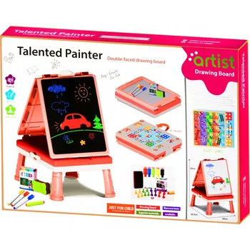 Oboustranná magnetická tabule s křídou, stůl, 2 hry Fixy Křída Houbička